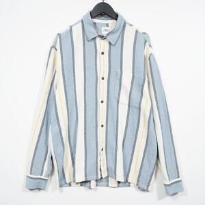 Zara Textured Stripe Overshirt Shacket XL Blue White Yellow Relaxed